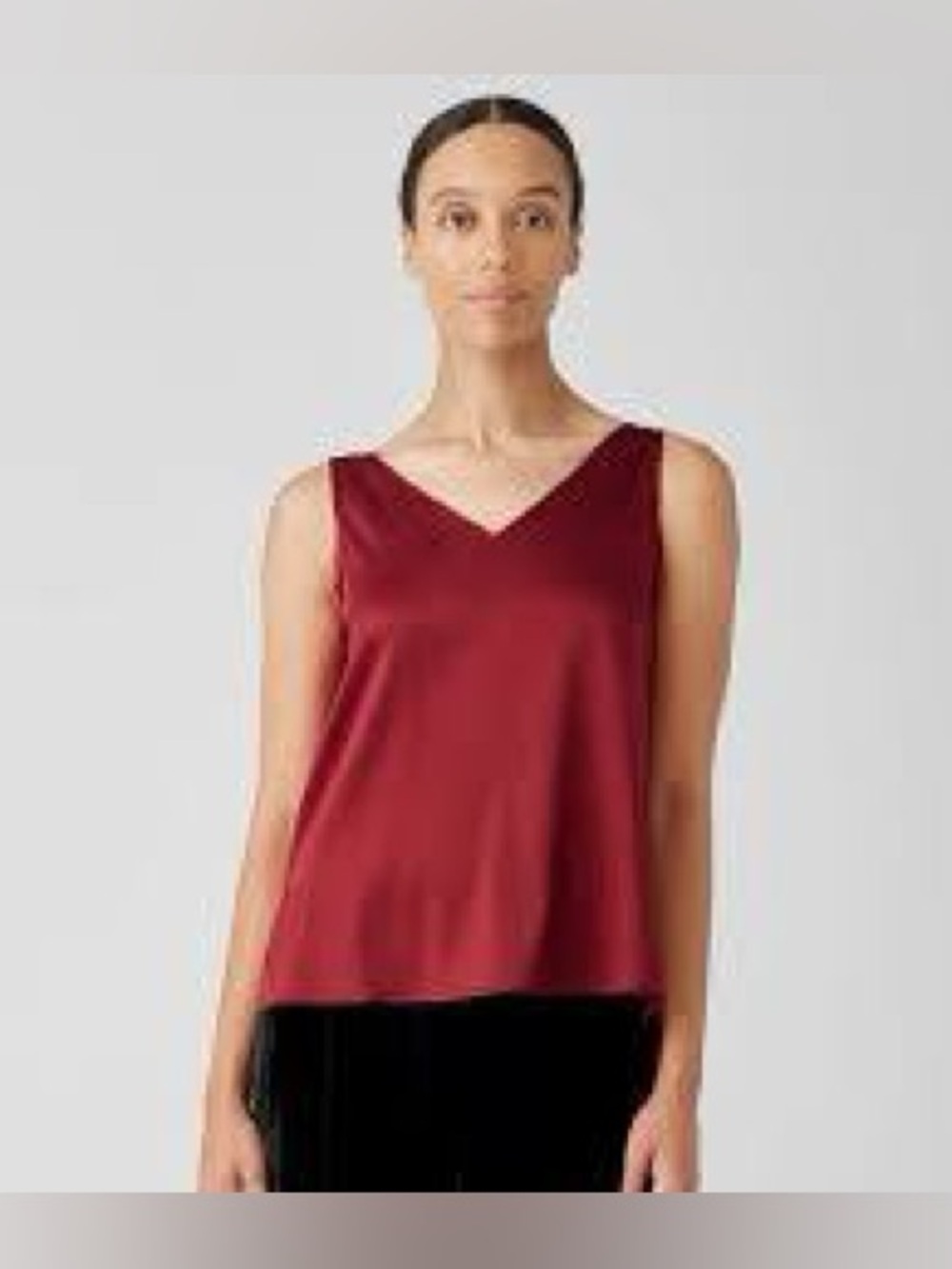 Eileen Fisher Charmeuse V-Neck Red Tank Top Large 100% Silk